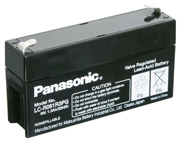 Blei-Akku (Panasonic) LC-R061R3PG, 6V, 1.3 Ahm (Faston 187 - 4,8mm)