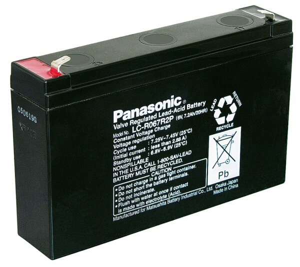 Blei-Akku (Panasonic) LC-R067R2P, 6V, 7.2 Ahm (Faston 187 - 4,8mm)