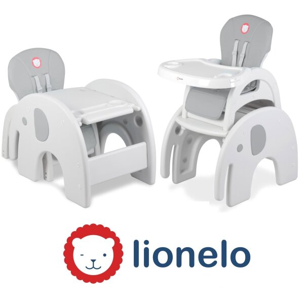 Lionelo Eli 5in1 Kinderhochstuhl Baby Hochstuhl Stuhl+Tisch Kinderstuhl Grau