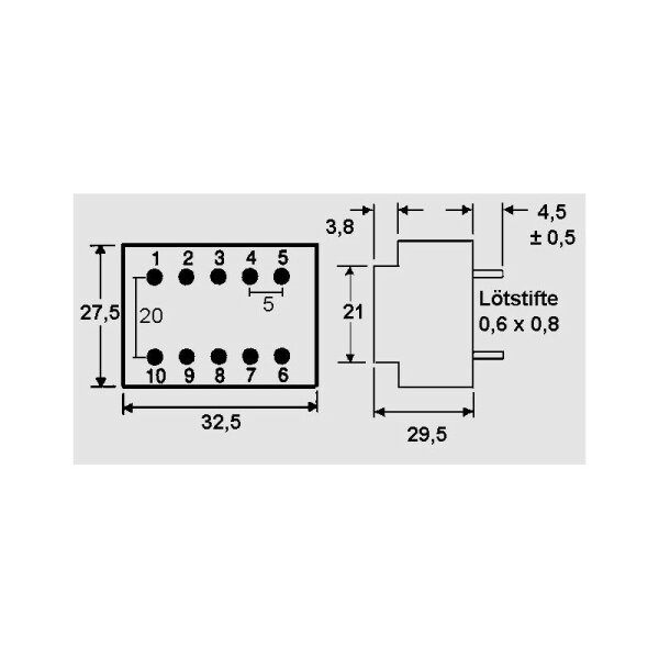 HAHN BVEI3078002 Print-Trafo 1,3VA 230V 2x12V 2x54mA Transformator 0,4W 856467 
