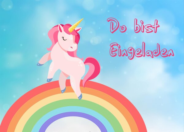 8 Einladungskarten Geburtstag Einhorn Pony M&auml;dchen Kindergeburtstag Regenbogen
