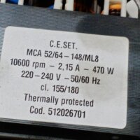 Gorenje Bauknecht Candy Hoover Motor C.E.SET. MCA 52/64-148/ALD10 COD.512026701