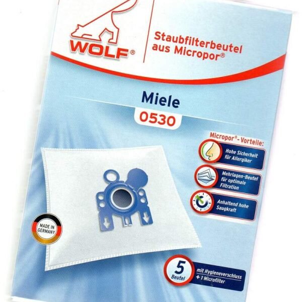 Wolf 0530 5x MicroPor Staubsaugerbeutel mit Hygieneverschluss f&uuml;r Miele Original