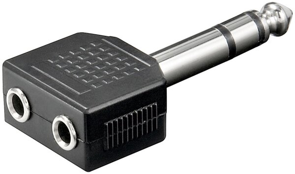 Audio-Adapter 6,35 mm stereo Stecker &gt; 2 x 3,5 mm st. Kupplung