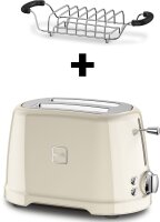 Novis T2 Toaster 2 Scheiben Schlitz Br&ouml;tchenaufsatz 900W Edelstahl Creme Beige