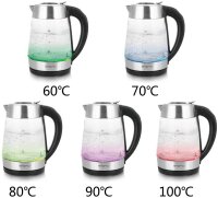 Emerio WK-122227 Glas-Wasserkocher mit Temperaturwahl 1,7L Edelstahl 2200W