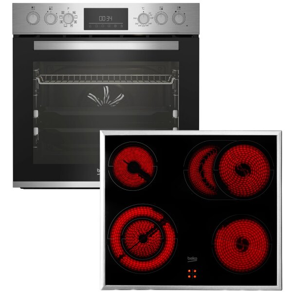 Beko BBUM12322X Einbau Herdset Backofen Kochfeld Grill Edelstahl 60cm