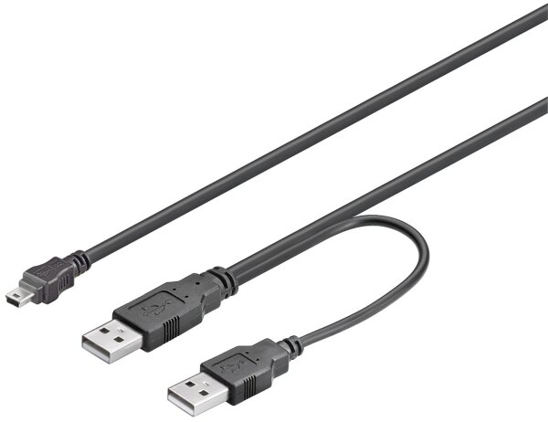 USB 2.0 HighSpeed Kabel 2x A- Stecker &gt; 5-pol. mini B- Stecker 0,6 m, schwarz