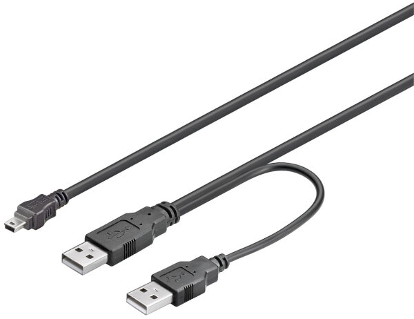 USB 2.0 Hi-Speed Dual-Power Kabel 2x A Stecker&gt; 5-pol. mini B Stecker, 1,8 m