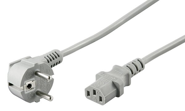 Netzkabel abgewinkelter Schutzkontakt PC Kabel Kaltger&auml;testecker 2 m, Grau