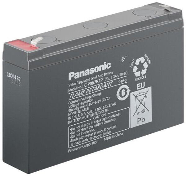 Blei-Akku (Panasonic) LC-P067R2P, 6V, 7,2 Ahm (Faston 187 - 4,8mm)