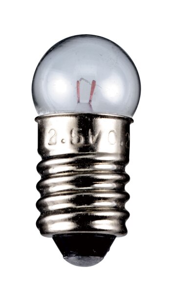 10 x Kugelf&ouml;rmige Lampe E10 Sockel, 2,5 V, 0,3 A, L-3625