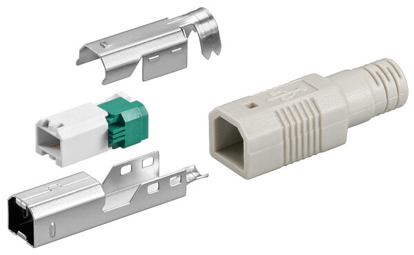 100 x USB B - Stecker zur werkzeugfreien Crimp-Montage inkl. T&uuml;lle