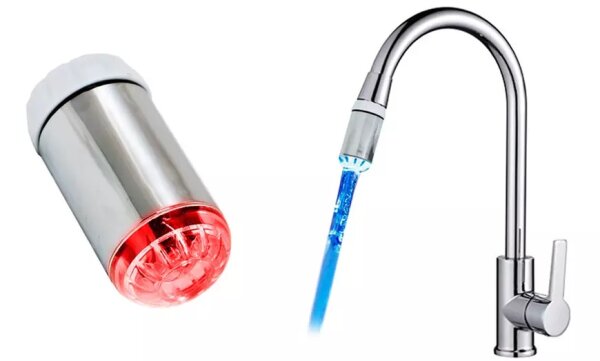 Water Glow Led Wasserhahn Armatur Aufsatz  mit Temperatur-Sensor Thermo Rot/Blau