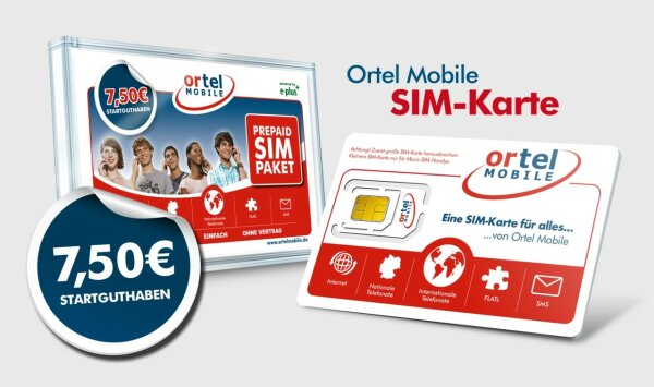 Ortel OrtelMobile Prepaid SIM-Karte inkl 7,50 Guthaben OrtelMobile Flat-Optionen