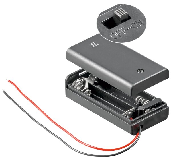 Batteriehalter 2 x Mignon AA geschlossenes Geh&auml;use mit Anschlusskabel